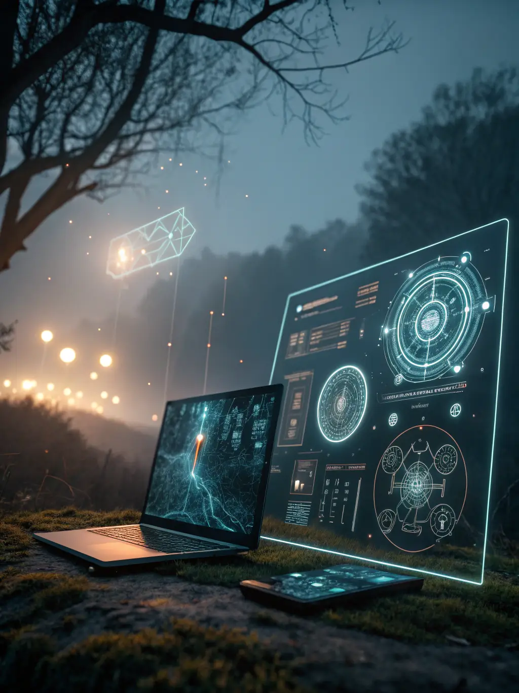 A futuristic display of new technologies, showcasing cutting-edge innovations and their applications in business.