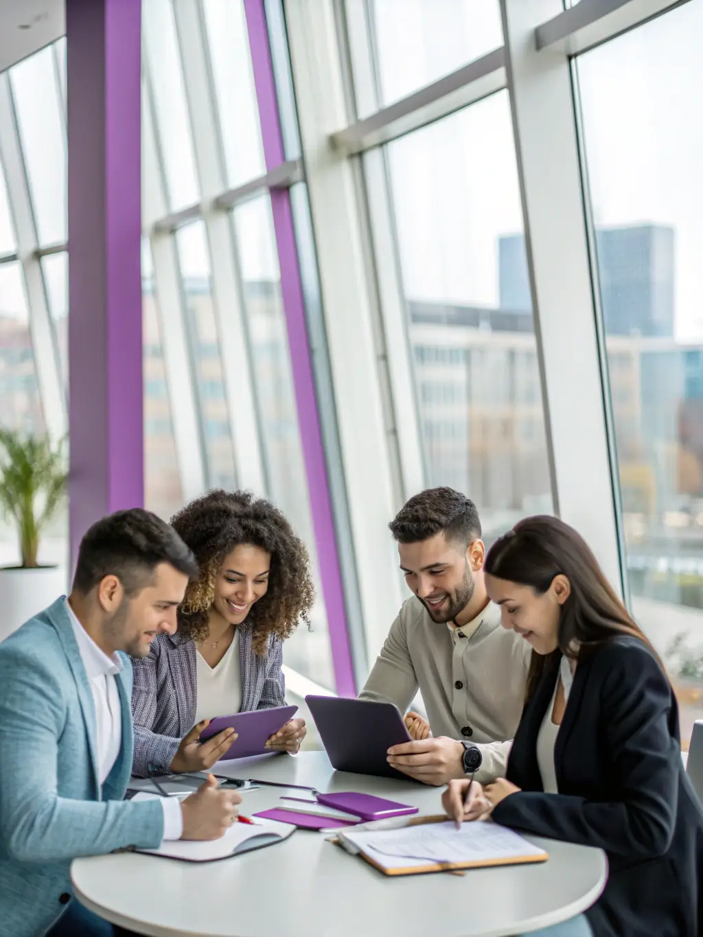 A team of business professionals collaborating on a project, demonstrating effective management and leadership skills.