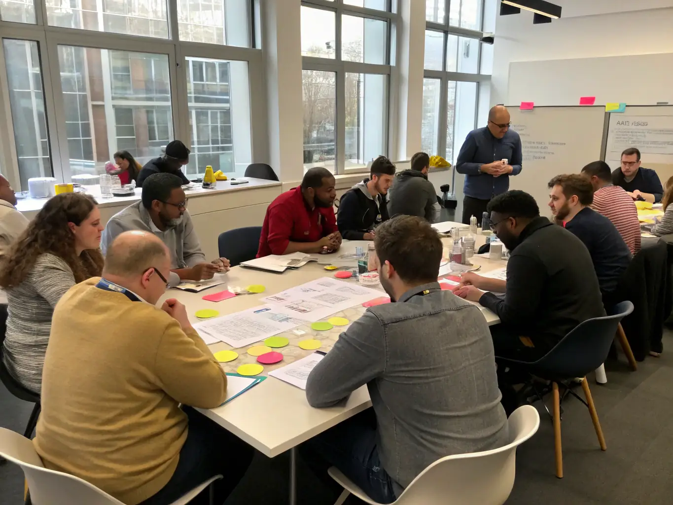 A photograph showing a hands-on marketing workshop at the Polish Entrepreneurship Forum 2025, with participants actively engaged in group activities and discussions.